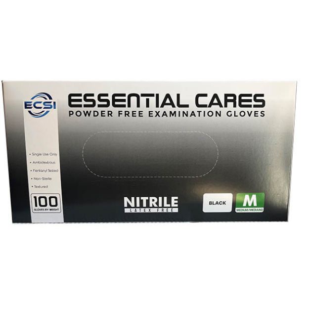 Picture of Nitrile Glove Powder-Free Finger Textured Black Essential Cares Medium 100pc/Bx 10Bx/Cs