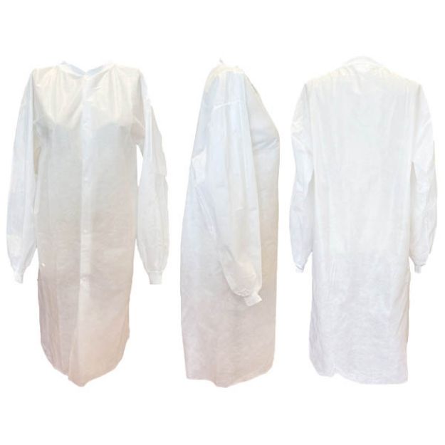 Picture of Lab Coat SMS White Knit Cuff Knit Collar No Pocket Small Essential Cares 10pc/Bg 3Bg/Cs