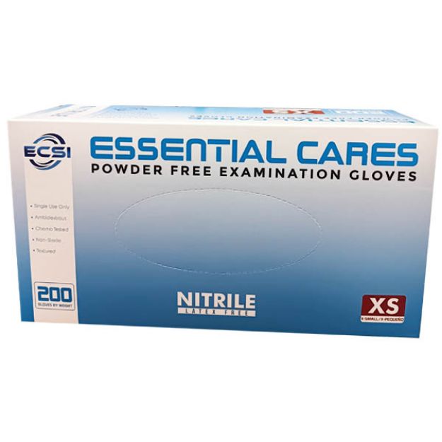Picture of Nitrile Glove Powder-Free Finger Textured Blue Essential Cares X-Small 200pc/Bx 10Bx/Cs
