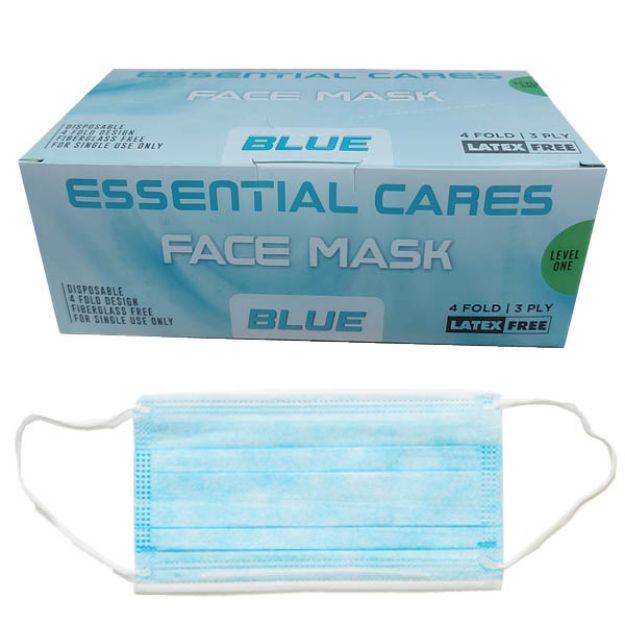 Picture of Essential Cares Earloop Procedure Mask, Level 1 Blue, 3Ply 50Pc/Bx, 40BX/Cs