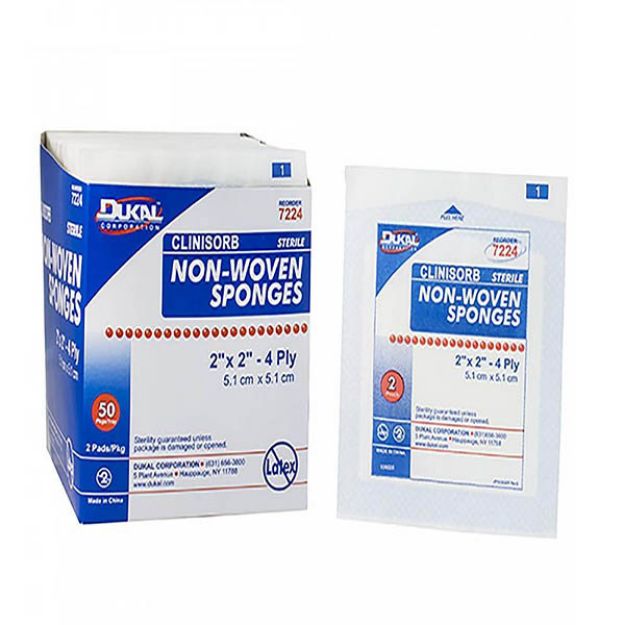 Picture of Non-Woven Sponges 2in x 2in 4-Ply Sterile 7224 2/Pk 50 Pk/Bx 30Bx/Cs(DU)