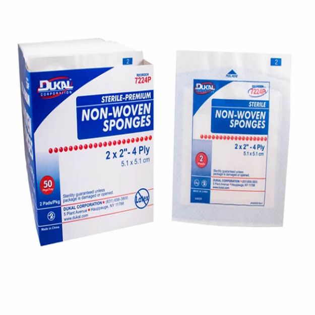 Picture of Premium Non Woven Sponges 2in x 2in 4 Ply Sterile 7224P 2/Pk 50 Pk/Bx 30Bx/Cs(DU)