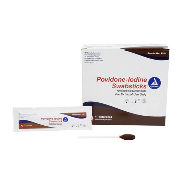 Picture of Swabsticks Povidone Iodine Antiseptic/Germicide 1201 50/Bx 10Bx/Cs