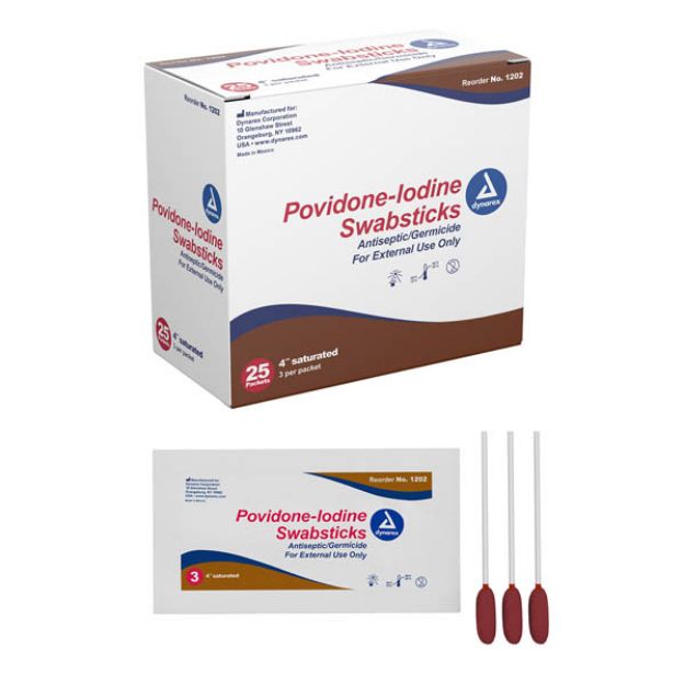 Picture of Swabsticks Povidone Iodine Antiseptic/Germicide 1202 3Pc/Pk 25Pk/Bx 10Bx/Cs
