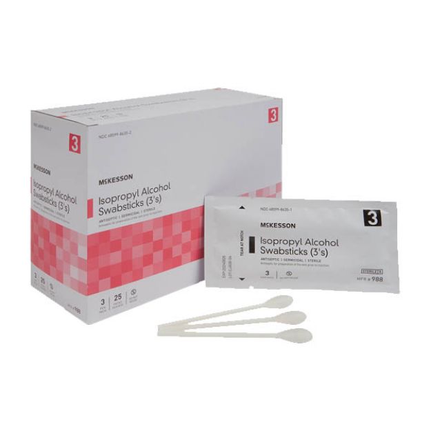 Picture of Swabstick Alcohol Sterile McKesson 988 3Pc/Pk 25Pk/Bx 10Bx/Cs(MK)