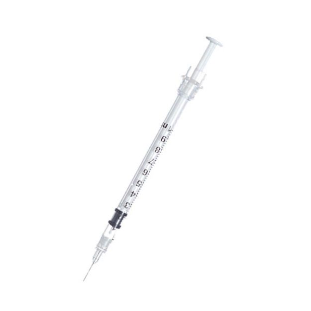 Picture of Sol-Care 1mL Safety Syringe w/ Fixed Needle 22G x 1 1/2in 100040IM 100Pc/Bx 24Bx/Cs(SO)