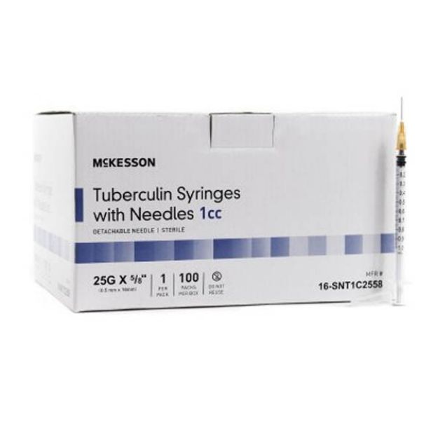 Picture of Syringe With Hypodermic Needle 1cc 25Gx5/8in McKesson 100Ea/Bx 10Bx/Cs (MK)
