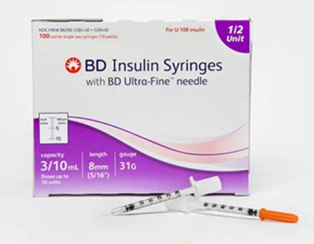 Picture of Insulin Syringe with Ultra-fine Needle 31GX5/16in 0.3ml 328438 10/Bg 10Bg/Bx 5Bx/Cs