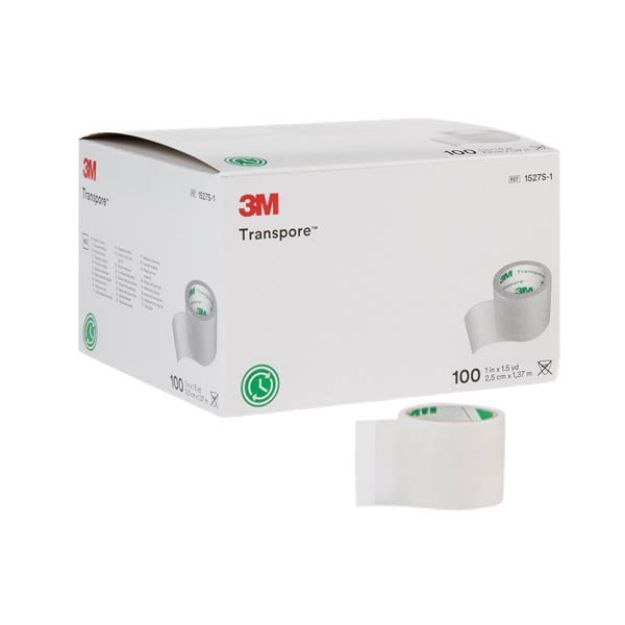 Picture of 3M Transpore Medical Tape 1527S-1 1inX1 1/2YDS 100Rl/Bx 5Bx/Cs(ME)