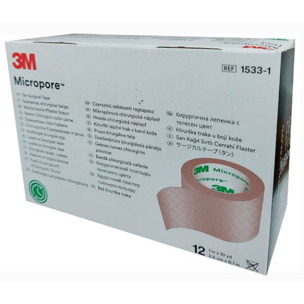Picture of 3M Tape Micropore Tan 1533-1 1inX10yd 12Rl/Bx 10Bx/Cs