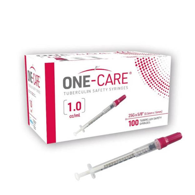 Picture of One-Care TB safety Syringes With Needle 1ml 25GX5/8in Red 2109 100Pc/Bx 10Bx/Cs(ME)