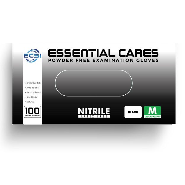 Picture of Nitrile Glove Powder-Free Finger Textured Black Essential Cares Medium 100pc/Bx 10Bx/Cs