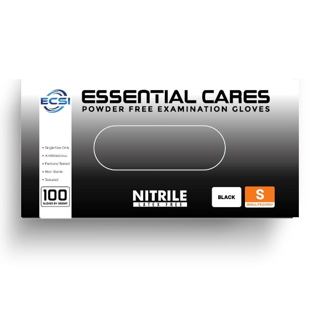 Picture of Nitrile Glove Powder-Free Finger Textured Black Essential Cares Small 100pc/Bx 10Bx/Cs