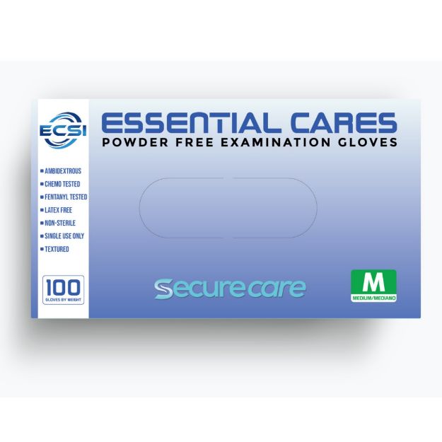 Picture of Securecare Nitrile Glove Powder-Free Finger Textured Blue Essential Cares Medium 100pc/Bx 10Bx/Cs