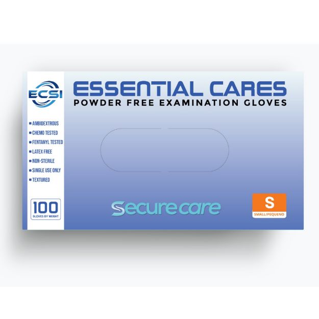 Picture of Securecare Nitrile Glove Powder-Free Finger Textured Blue Essential Cares Small 100pc/Bx 10Bx/Cs