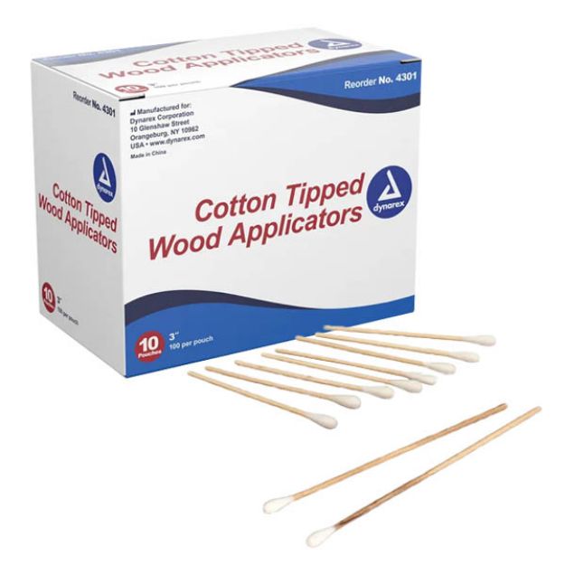 Picture of Cotton Tipped Wood Applicators 3inch Non-Sterile 4301 10Ea/Pouch 10Pch/Bx 10Bx/Cs 