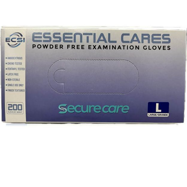 Picture of Securecare Nitrile Powder Free Examination Gloves Blue Essential Cares Large 200pc/Bx 10Bx/Cs
