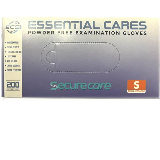 Picture of Securecare Nitrile Powder Free Examination Gloves Blue Essential Cares Small 200pc/Bx 10Bx/Cs