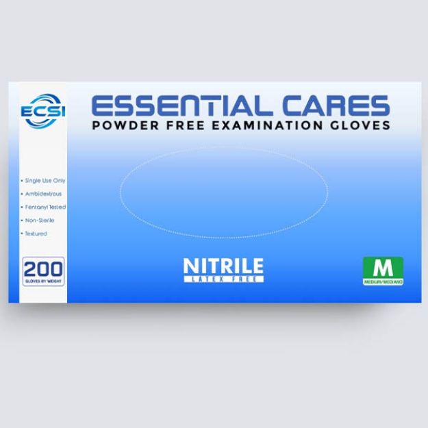 Picture of Nitrile Powder Free Examination Gloves Blue, Essential Cares Medium 200pc/Bx 10Bx/Cs