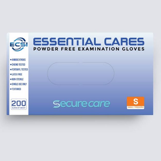 Picture of Securecare Nitrile Powder Free Examination Gloves Blue Essential Cares Small 200pc/Bx 10Bx/Cs