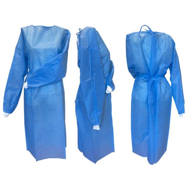 Picture of Isolation Gown SMS 30gsm Knit Cuff Blue 10pc/Bg 10Bg/Cs