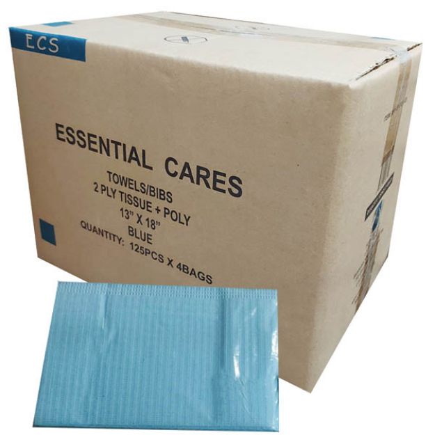 Picture of Poly Towel Bib 3 Ply Tissue+Poly 13inX18in Blue 500pc/Bx