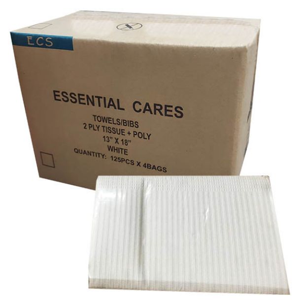 Picture of Poly Towel Bib 3 Ply Tissue+Poly 13inX18in White 500pc/Bx